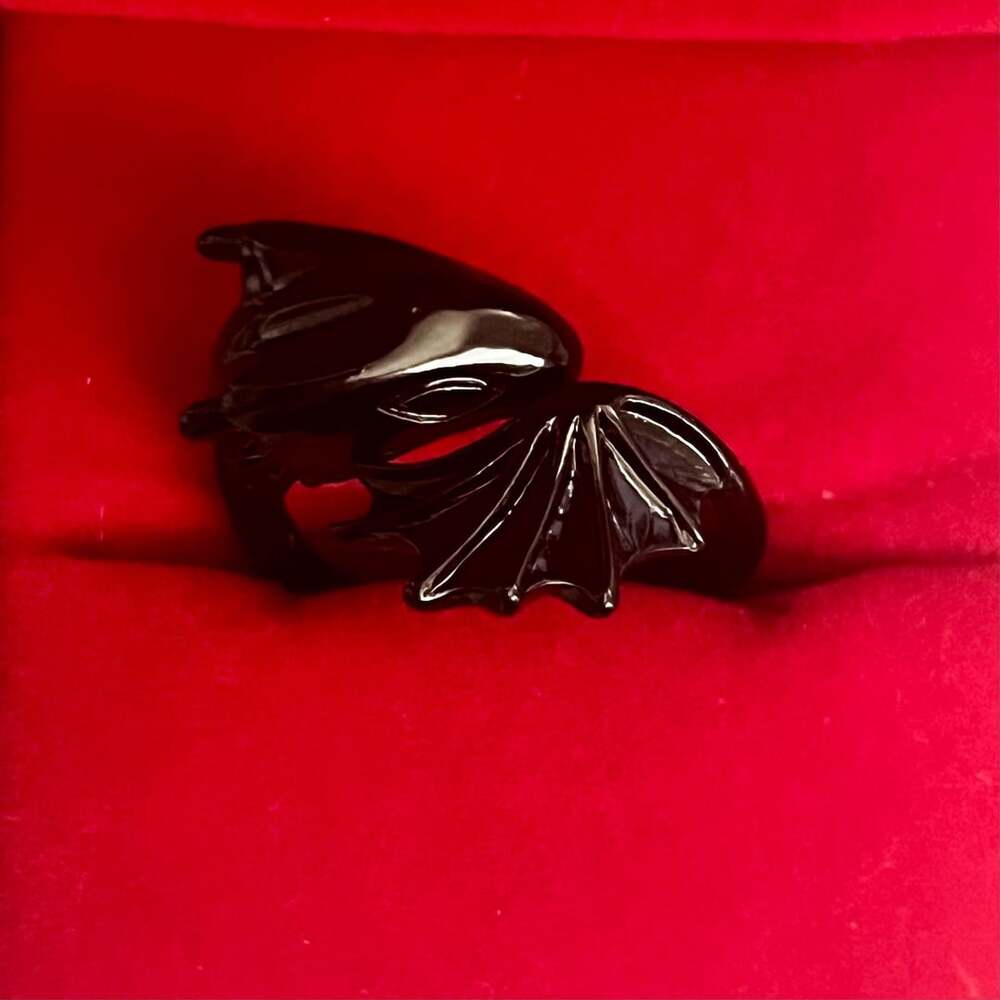 Gothic Dragon Ring Black Metal Adjustable Size 9-14